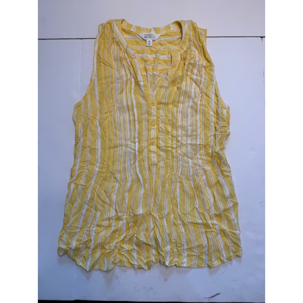 Market & Spruce Womens Petite M Yellow White Striped Sleeveless Button TopBlouse
